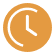 Orange clock icon on black background.