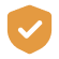 Orange shield with black checkmark icon.